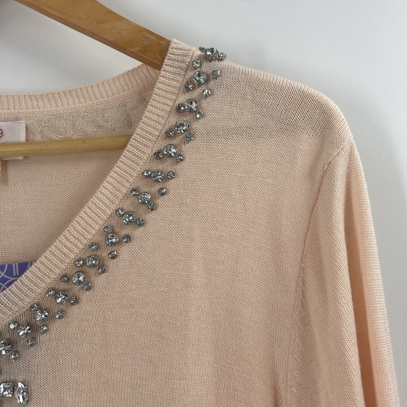 Hot in Hollywood cashmere blend soft pink tunic sweater faux rhinestone detail - Picture 10 of 16